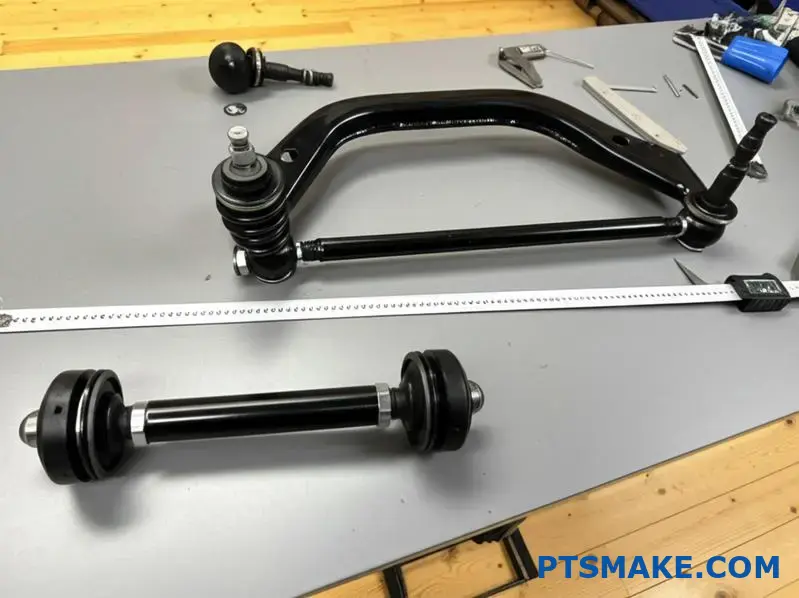 Brazos de control ajustables negros con casquillos macizos para la puesta a punto de la suspensión del coche