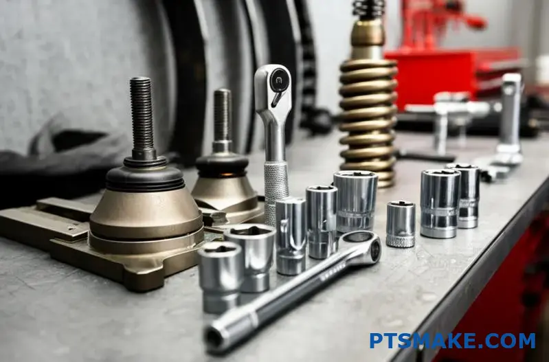 Ball joint press and torque wrench with other car repair tools