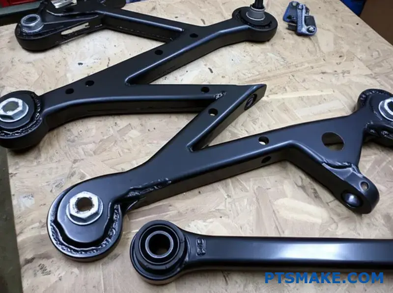 brazos de control metálicos personalizados con casquillos y acabado superficial de precisión