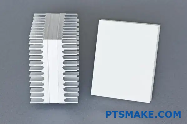 Aluminum and ceramic heat sinks side by side for comparison