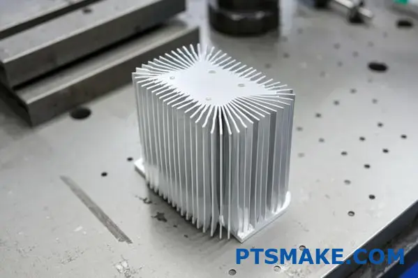 CNC machined aluminum heat sink with detailed fin structures