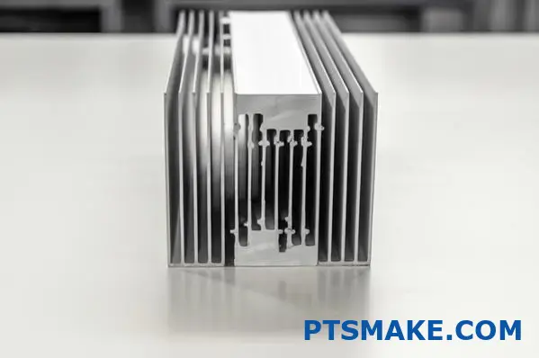 Rechteckiger silberner Aluminiumkühlkörper mit vertikalen Rippen