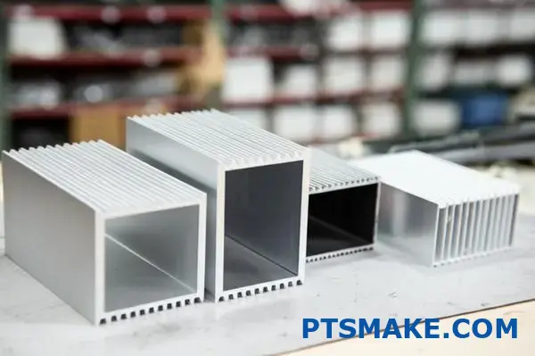 Various aluminum heat sinks with anodized and bare finishes