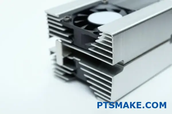 Aluminiumkühlkörper mit Lüfter auf elektronischem Bauteil installiert