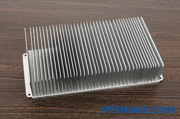 Lightweight aluminum heat sink with parallel fins and clean silver finish