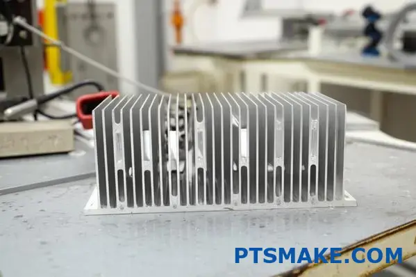 Complex extruded aluminum heat sink with multiple fins and integrated features