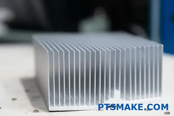 Detailed extruded aluminum heat sink with thin fins