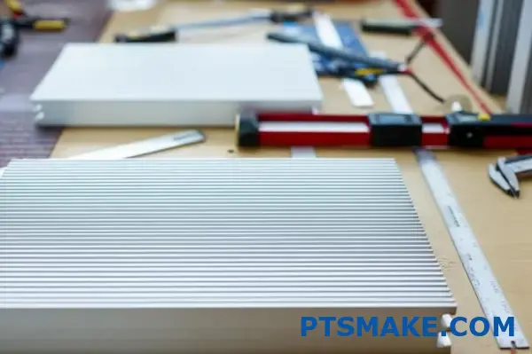 Disipadores de calor de aluminio extruido de longitud personalizada en el banco de trabajo