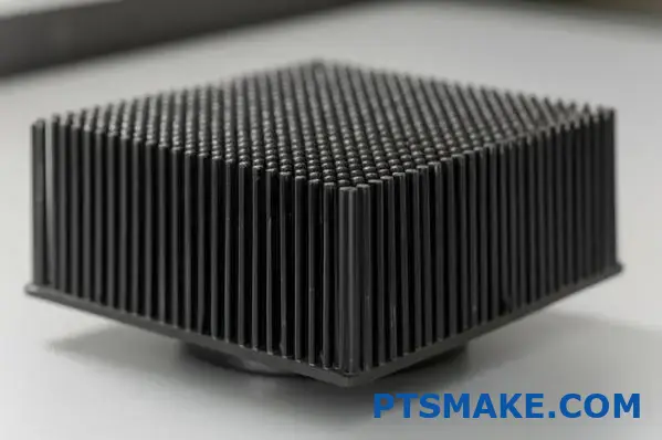 Disipador de aluminio negro con densas aletas verticales para un flujo de aire multidireccional