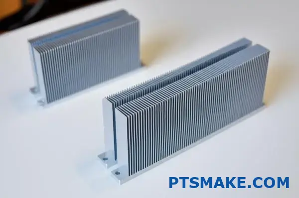 Custom extruded aluminum heat sink featuring skived fins and variable spacing