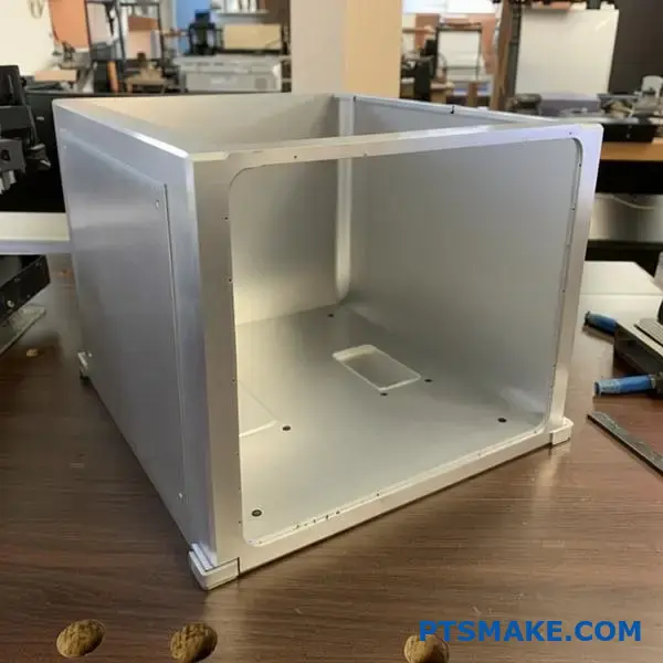 Brushed aluminum audio speaker enclosure showing durability and precision joints