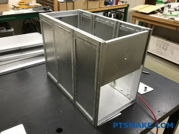 Aluminum speaker housing with internal braces and metallic finish