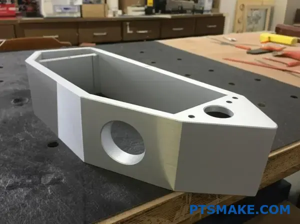 aluminum audio housing with CNC machined panels and variable wall thickness