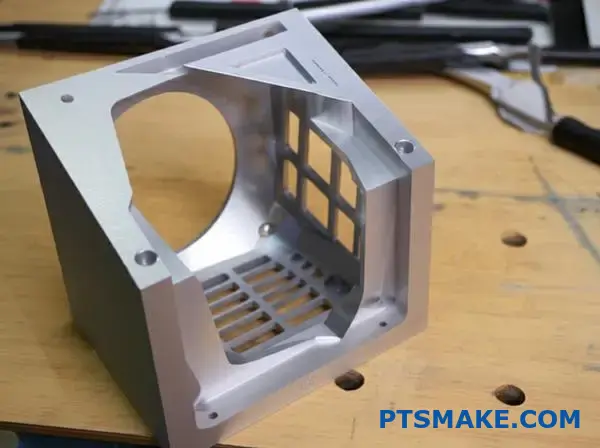 Machined aluminum speaker enclosure with integrated internal support structure