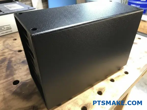 Durable black aluminum speaker enclosure with hard anodized surface for marine use