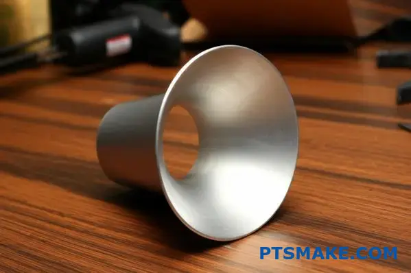 CNC machined aluminum port tube with smooth flared edges for speaker enclosure