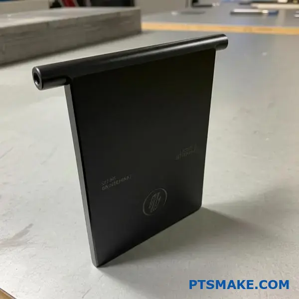 Laser engraved aluminum speaker housing with visible logo and pattern engraving