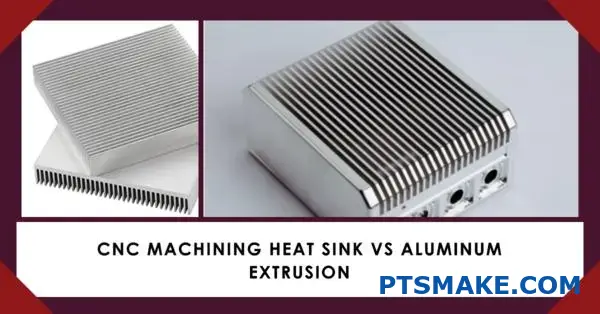 CNC machined heat sink and aluminum extrusion side by side