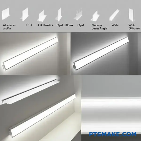 مقاطع ألومنيوم (ليد) من الألومنيوم المصنوعة من الألومنيوم المصنوع من الألومنيوم البلوري والأوبال للإضاءة الناعمة والعريضة