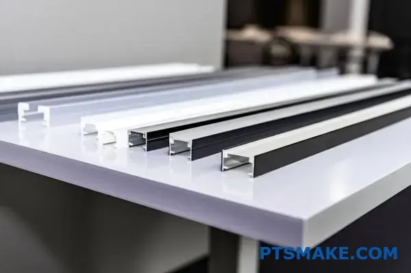 Canais de alumínio LED com difusores de luz PC ou PMMA transparentes, foscos e opacos