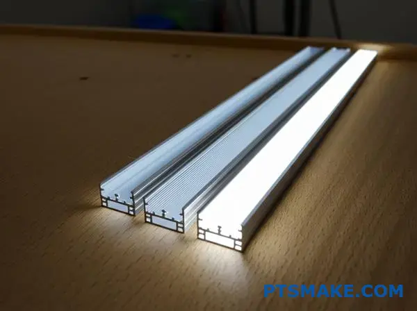 Perfis de alumínio LED com difusores transparentes, foscos e opacos