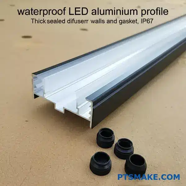 Perfil de alumínio LED à prova de água IP67 com tampas de extremidade e difusor selados