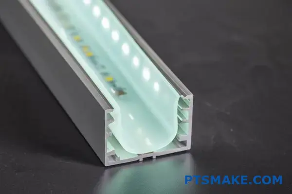 Fita LED impermeável revestida a silicone montada num canal de alumínio