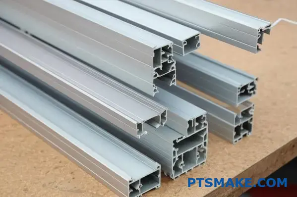 Várias barras de perfil LED em alumínio com diferentes difusores e tamanhos