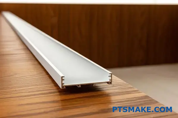 Perfil de iluminação LED em alumínio elegante com difusor fosco em mobiliário