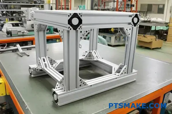 Reinforced aluminum T-slot structural base for industrial equipment