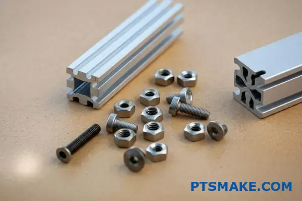 Different types of T-nuts and bolts on t slot aluminum profile