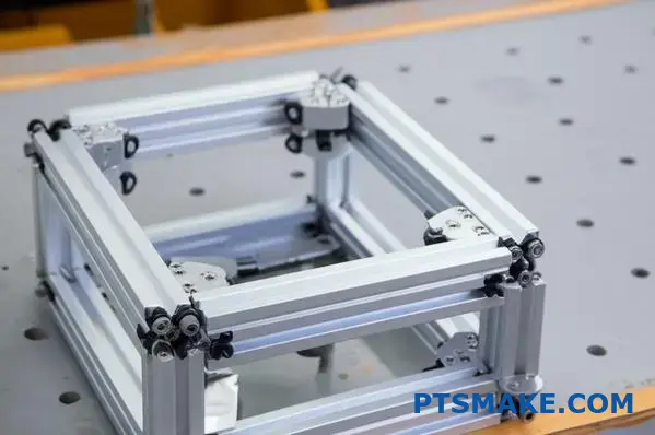 aluminum t slot frame with internal fasteners and multi-axis cube connectors
