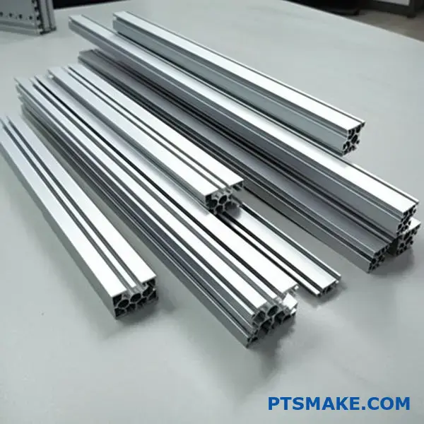 different t slot aluminum profile sizes and styles on workbench