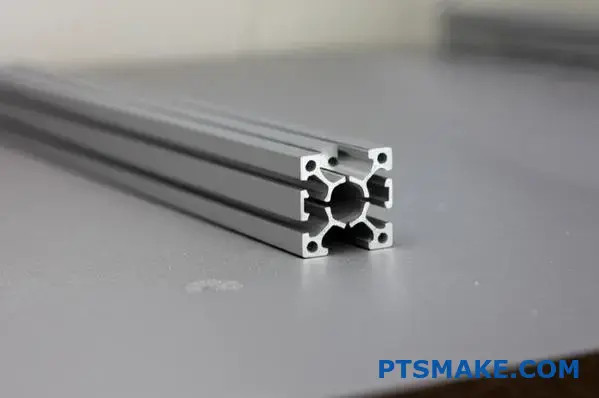 silver t slot aluminum profile with milled slots and drilled holes