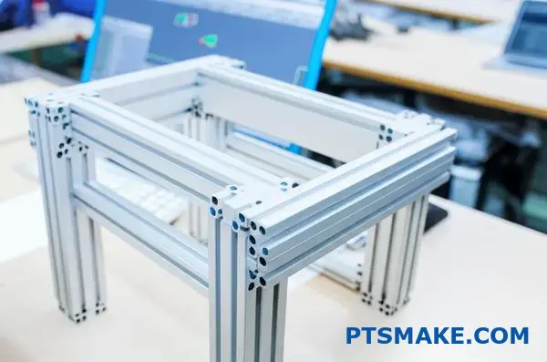 t slot aluminum profile frame next to CAD software interface
