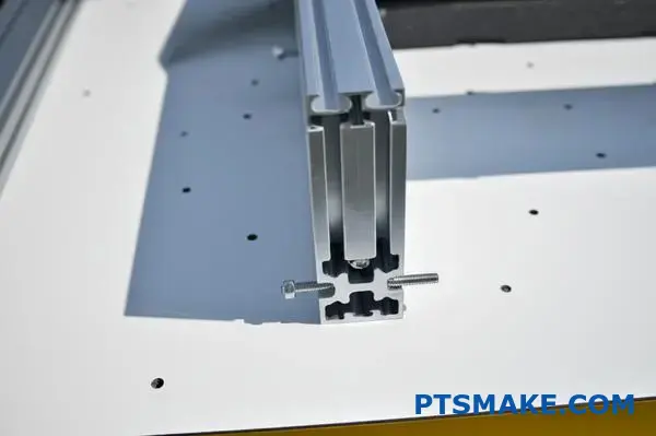 connected aluminum t slot profiles using t nuts and brackets