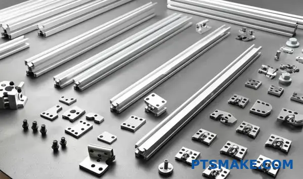 T slot aluminum profiles with fasteners corner brackets and mounting accessories