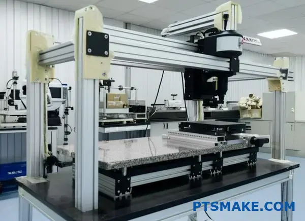 T slot aluminum profile rig with granite and optical measurement devices