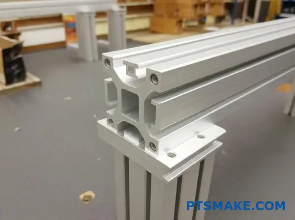 CNC bracket connected to modular t slot aluminum extrusion