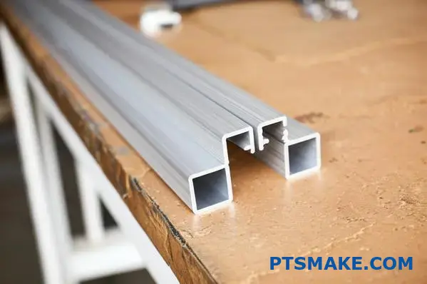 Close-up of a silver aluminum channel extrusion with strong structural design