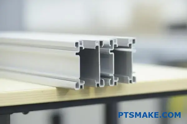 Smooth aluminum channel profiles with anodized finish on industrial table