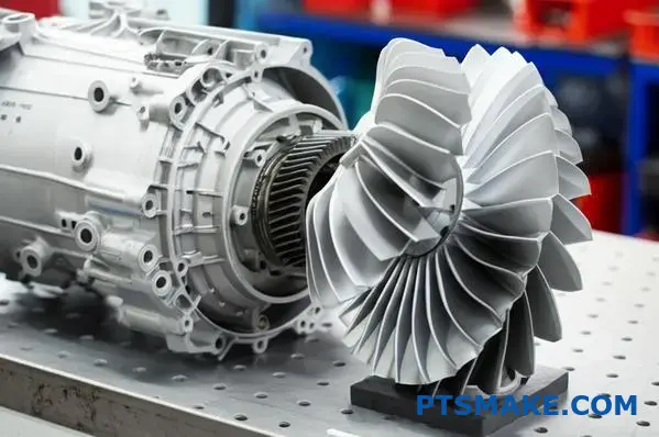 Silver automotive gear and aerospace blade displayed by Aluminum Extrusion Manufacturer