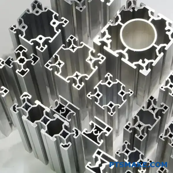 silver custom aluminum profiles showcasing different wall thickness and smooth finish