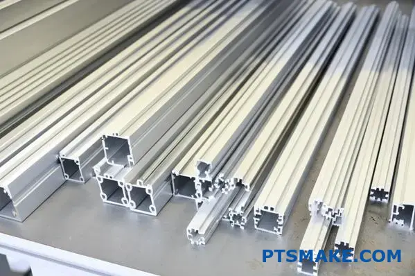 multiple sleek shaped custom aluminum profiles showcasing lightweight aluminum extrusions for different industries
