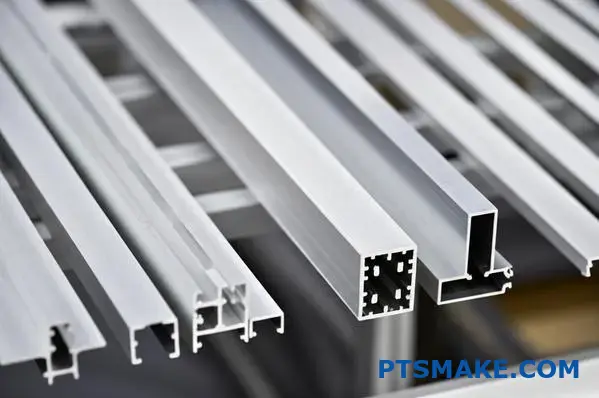 Streamlined custom aluminum extrusion profiles showing simplified design and matte finish