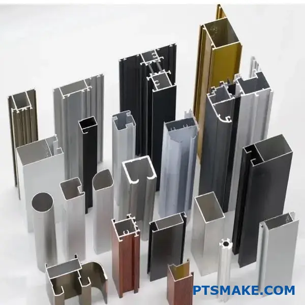 Various aluminum channel profiles with different coatings and wall thicknesses