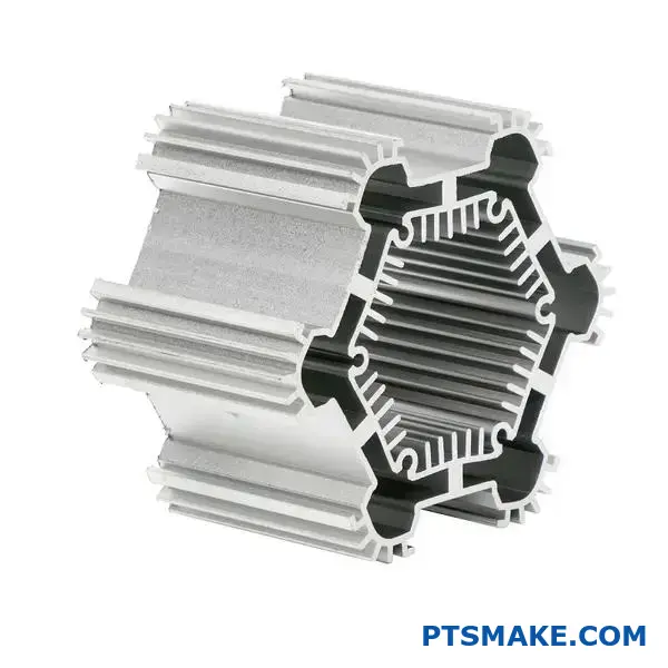 Detailed view of complex aluminum profile showing precision manufacturing by Aluminum Extrusion Manufacturer